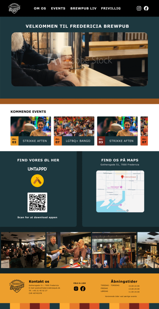 Fredericia Brewpubs nye forside på desktop