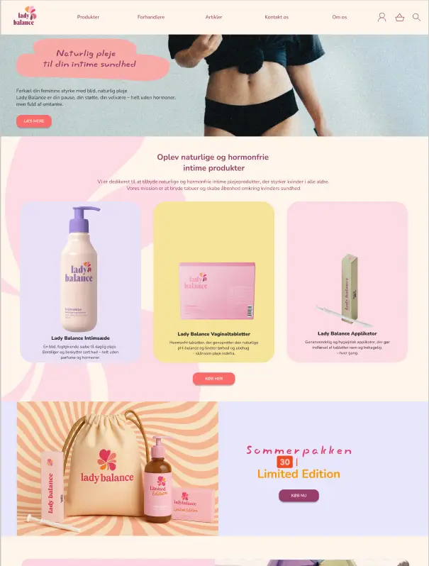 Et udklip af LadyBalances forside efter udviklingen