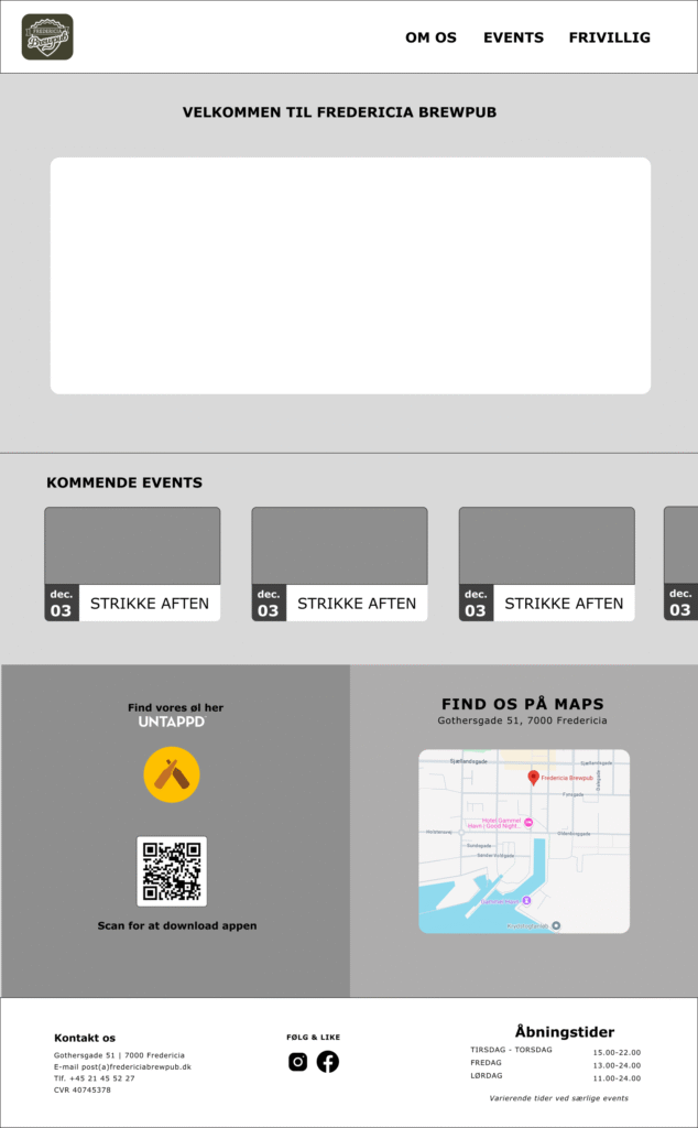Wireframe som skelet for Fredericia Brewpubs nye hjemmeside